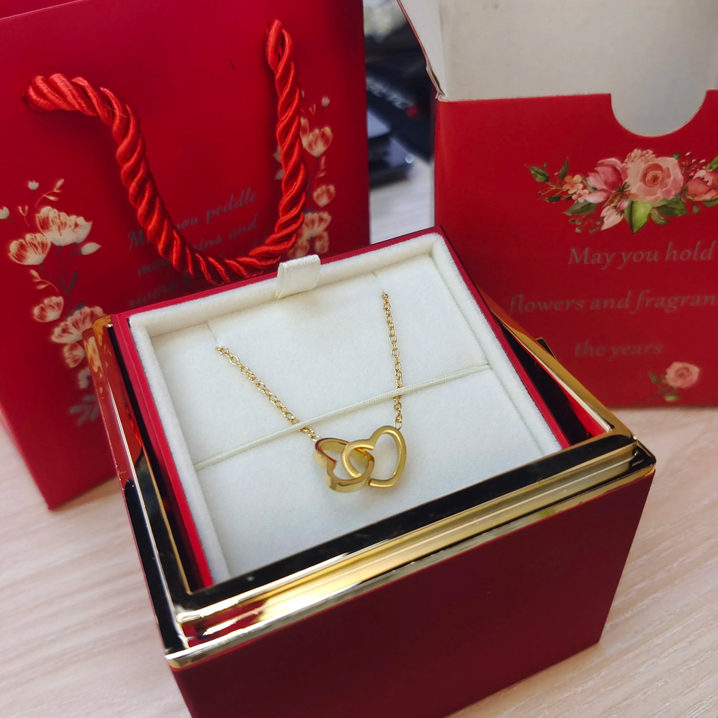 Engraved Hearts Necklace - With Eternal Rose Box - To Your Love!