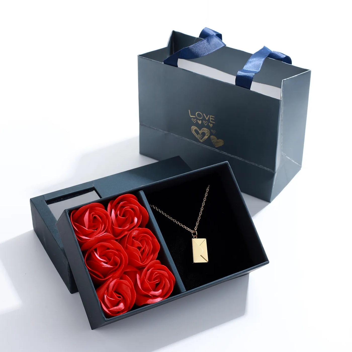 Love Letter Envelope Necklace With Rose Gift Box