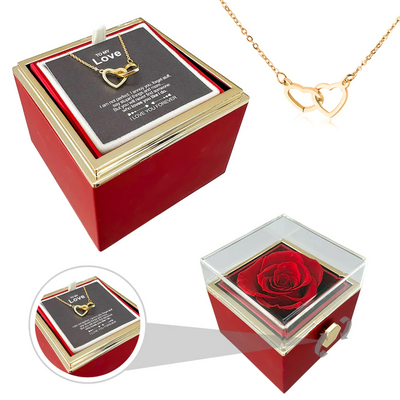 Engraved Hearts Necklace - With Eternal Rose Box - To Your Love!