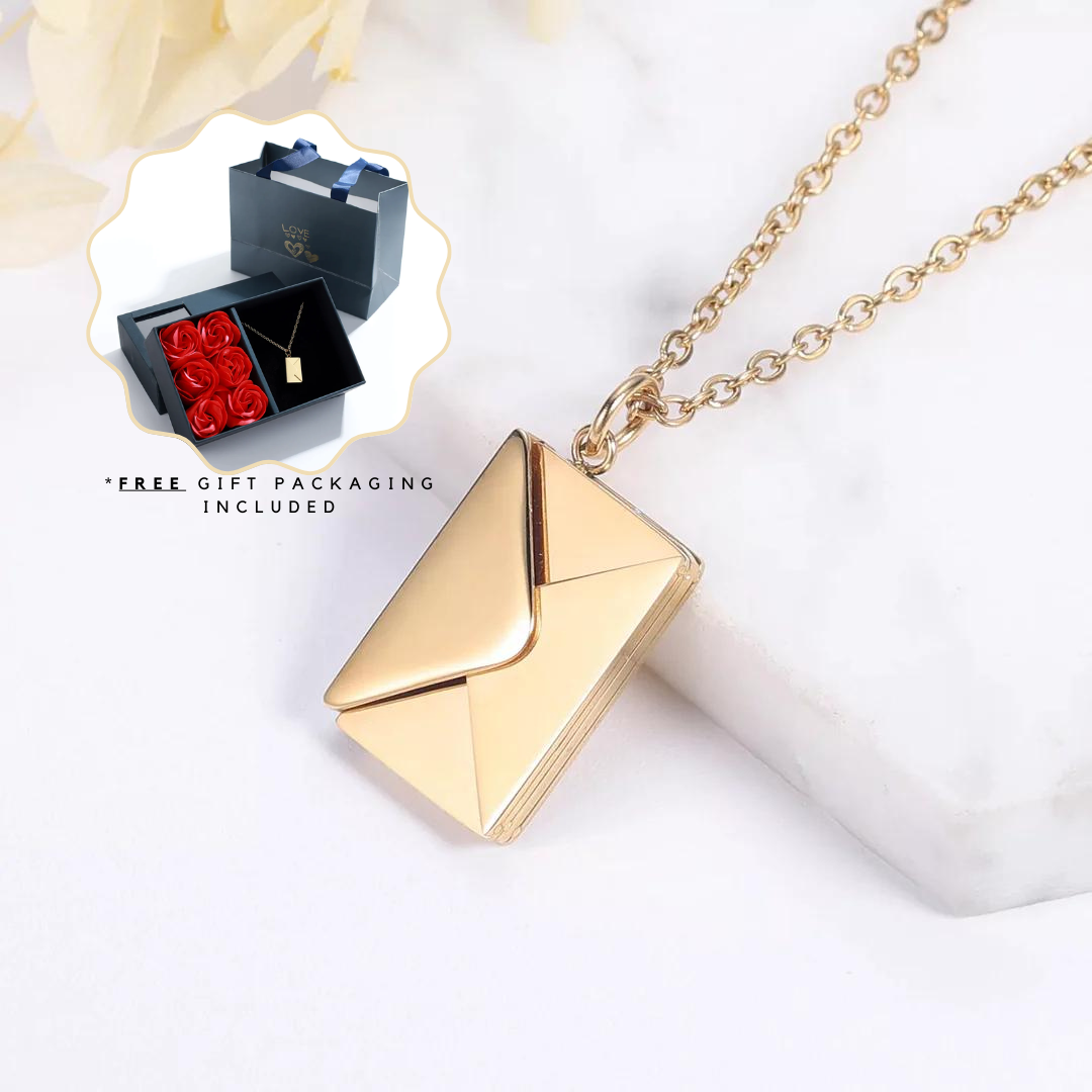 Love Letter Envelope Necklace With Rose Gift Box