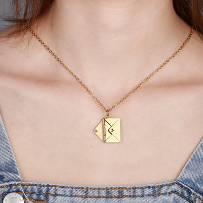 Love Letter Envelope Necklace With Rose Gift Box