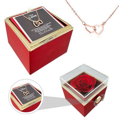 Engraved Hearts Necklace - With Eternal Rose Box - To Your Love!