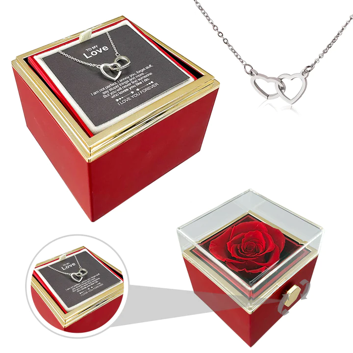 Engraved Hearts Necklace - With Eternal Rose Box - To Your Love!